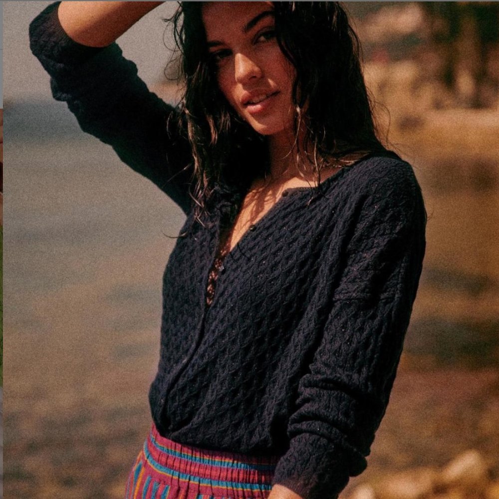 Sézane Navy Cable-Knit V-Neck Cardigan